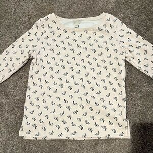 Cream/Light Pink Long-Sleeve Tee with Bunny Rabbit Print - Hinge, Small